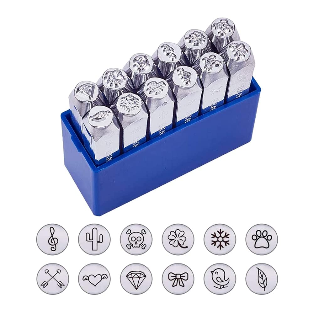 Dedjgoo 6mm Metal Stamp Punch Tool Aluminium Leather Symbol Punching Stamps Tools Craft for Stamping 12 Patterns Set B