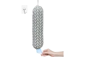 SYIPO Wall Mount Plastic Grocery Bag Organizer/Holder,Washable Shopping Bags Carrier,Storage Dispenser ​for Home Kitchen Travelling, Free Adjustment with Drawstring, Large, Gray, 22x9"