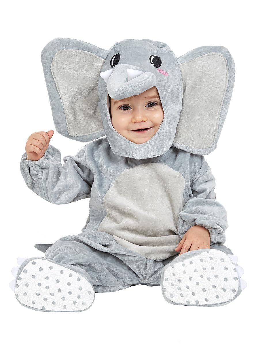 Funidelia | Elephant Costume for Babies for baby Animals - Costumes for kids, accessory fancy dress & props for Halloween, carnival & parties - Size 0-6 months - Grey/Silver