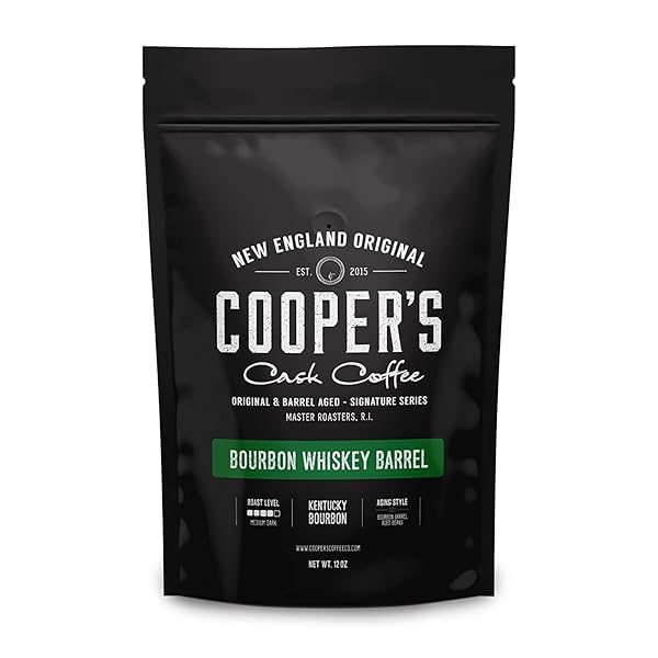 BOURBON WHISKEY BARREL AGED COFFEE BEANS, GROUND, SINGLE ORIGIN COLOMBIAN COFFEE AGED IN KENTUCKY BOURBON WHISKEY BARRELS – 12 OZ BAGS