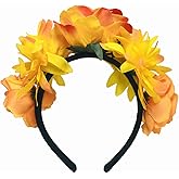 VANTOBEST Mexican Orange Rose Flower Crown Headband Hair Grip Band For Halloween Festival Cosplay Bridal Costume Accessory