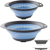 Collapsible Colander and Strainer,Silicone Strainer Colanders &amp; Food Strainers,for Vegetable and Fruit, Kitchen Essentials (2, Blue, 1.3L+2.5L)