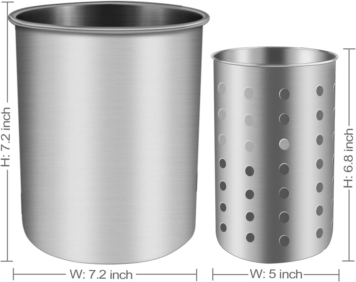 Kitchen Utensil Holder, ENLOY Stainless Steel Rust Proof Kitchen Utensils Holder Organizer for Forks, Spoons, Knives, Kitchenware, Dishwasher Safe, Set of 2: Home Improvement