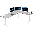 VIVO Electric Corner L-Shaped 84 x 63 in Standing Desk, Memory Height Adjustment, Dark Gray Top White Frame, DESK-E3CTWG-84