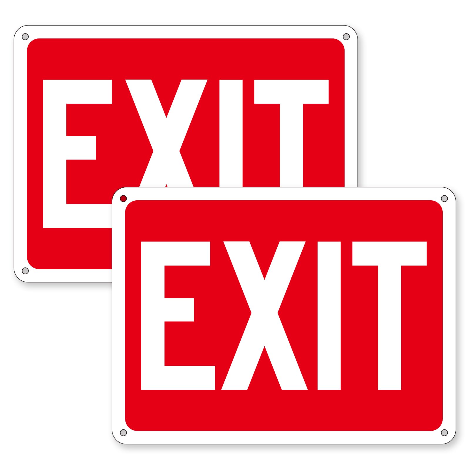 Photo 1 of (2 Pack) Exit Signs, Aluminum Exit Sign with Red Background, Exit Sign for Door and Wall Mount - High Visibility Reflective Safety Signs, Easy to Install (Red Exit Signs, 8 x 6 inches)