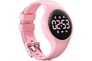 synwee Kids Digital Pedometer Watch, Step Counting Watch, Fitness Tracker, Waterproof, Date/Alarm Clock/Timer, for Children Teens Boys Girls Women (Pink)