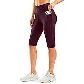 SANTINY Women's Knee Length Capri Leggings with Pockets High Waisted Workout Exercise Yoga Capris Pants for Women