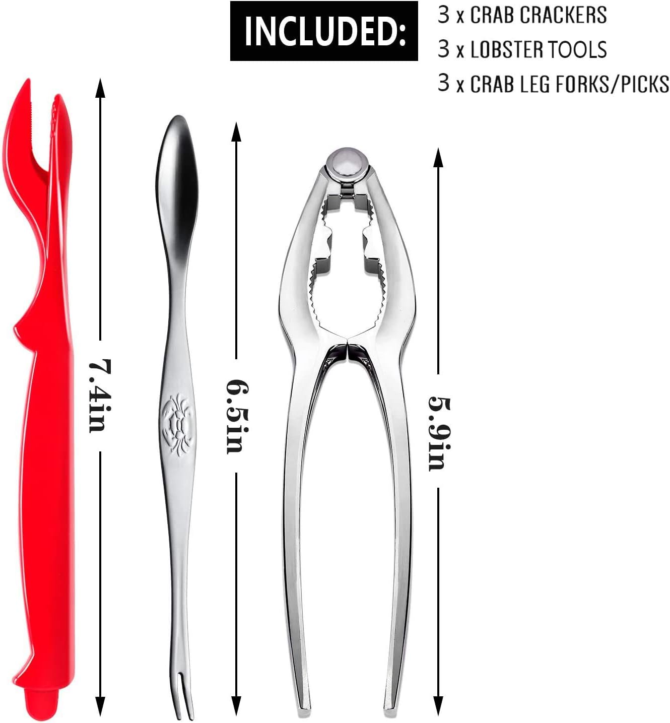 12 Pack Sturdy Crab Crackers and Tools Kit, Dishwasher Safe Seafood Tools Set, Crab Crackers, Lobster Shell Knife, Crab Leg Picks, Crab Bibs Disposable, Stainless Steel Nut Cracker Set, Kitchen Tools: Kitchen & Dining