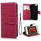 iPhone SE 5S 5G Case- MOLLYCOOCLE Natural Luxury Hot Pink Stand Wallet Purse Credit Card ID Holders Magnetic Design Flip Folio TPU Soft Bumper PU Leather Ultra Slim Fit Cover for iPhone SE 5S 5