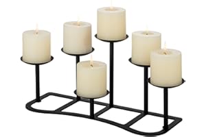 LANLONG Candelabra Pillar Candle Holders Fireplace Matte Black Metal Candleholder with 6 Candle Stands Mantel Floor Table Centerpiece