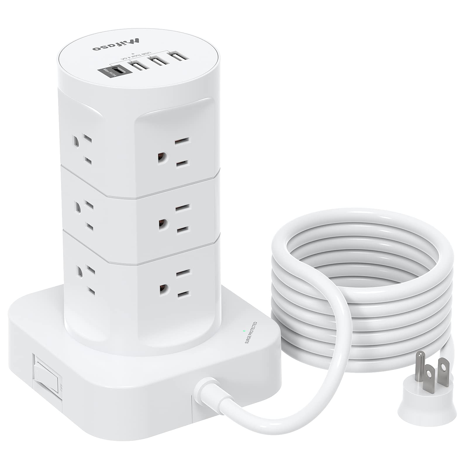 Photo 1 of Surge Protector Power Strip Tower - 12 Widely Outlets with 4 USB Ports (1 USB C), 6FT Heavy Duty Extension Cord, Flat Multi Plug Outlet Extender Overload Protection for Home Office