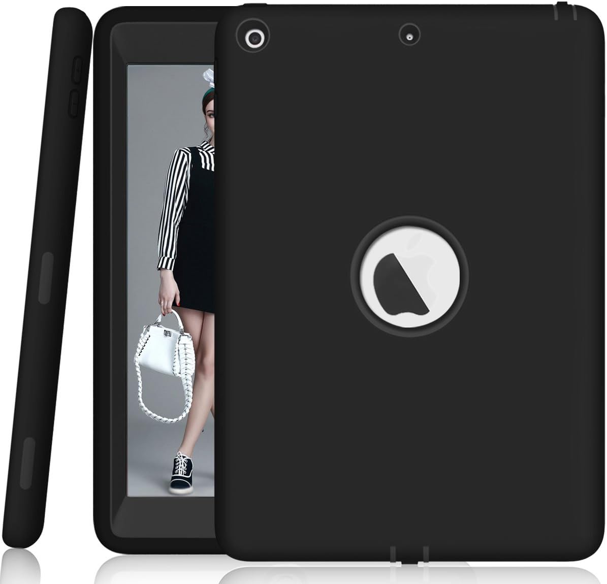 SYNTAK iPad 9.7 2018 / 2017 Case,iPad 6th Generation Cases,Slim Heavy Duty Shockproof Rugged Cover Three Layer Hard PC+Silicone Hybrid Impact Resistant Defender Full Body Protective Case,Black