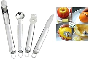 NewlineNY Stainless Steel Kitchen Tools: Zester Grater with Channel Knife, Apple Cupcake Corer, Fruit and Melon Scooper, Frui