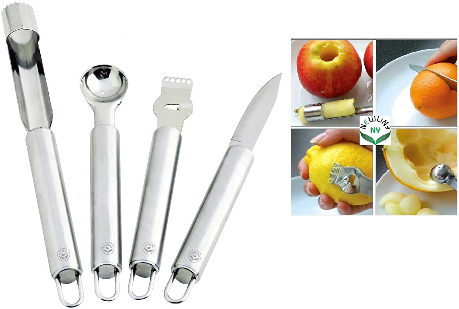 NewlineNY Fruit Tools - Zester Grater Corer Scooper Peeler Kitchen Helper Stainless Steel 4 Pcs Set