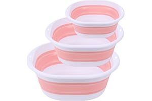 DALAN 3-piece folding washbasin set, foldable dishwasher basin, space-saving folding sink, suitable for apartments, camping, dishwashing, fruit and beverage container, hiking, and household use (Pink)