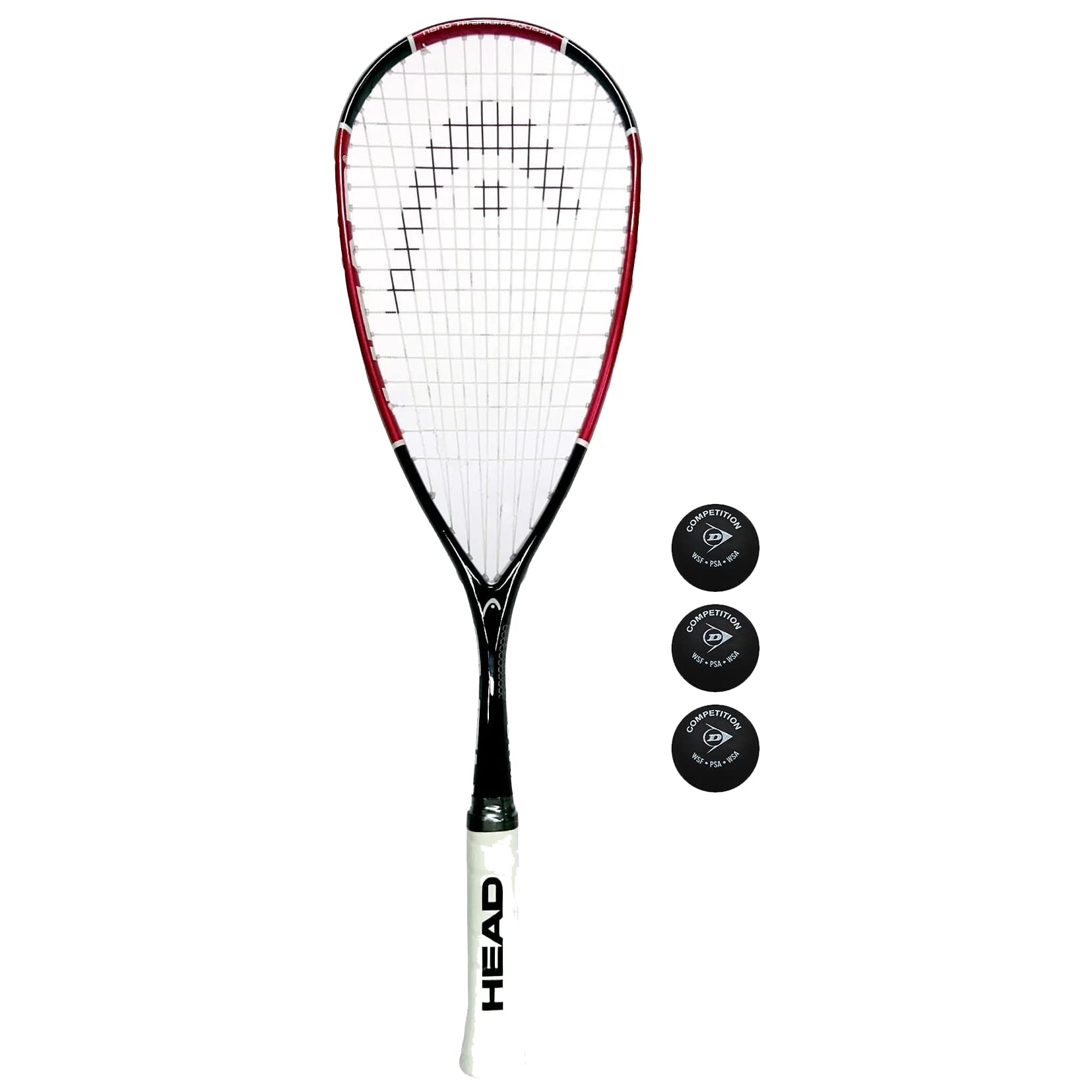 Head Nano Ti 110 Squash Racket & 3 Squash Balls (Includes: Competition Balls (Single Yellow Dot))