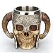 Aolvo Medieval Mug, Stainless Steel Ram Horned Viking Pirate Gothic Skull Mug Tankard Cup, Medieval Castle Lord Knight Skeleton Tankard Stein for Beer Wine Coffee Rum Drinking Water - 450 Ml(15 Oz)