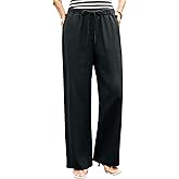 vinglam Women's Pure Linen Pants Wide Leg Loose Fit Drawstring 100% Linen Palazzo with Pockets