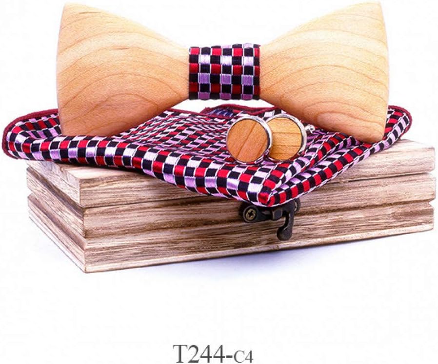 DYDONGWL Neck Ties,3D Men Wooden Bow Tie Set BowTie and Handkerchiefs Cufflinks Necktie For Business Wedding Party Hombre year Gift