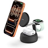 Belkin MagSafe Charger Compatible, 3-in-1 Charging Station, Qi2.2 25W w/Cooling Fan (On/Off Control) Magnetic Wireless Charger for iPhone 17, Apple Watch, AirPods, Pixel 10 (45W Adapter Included)