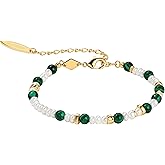 Freshwater Pearl Bracelets for Women, Natural AAA Grade Malachite Gemstone 3mm Round Beads Bracelet Dainty Boho Beaded Chain Bracelets for Women Handmade Summer Jewelry Gifts