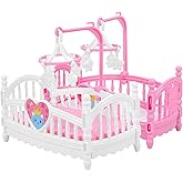 TOYANDONA 2pcs Mini Doll Cribs, Miniature Doll Beds Dollhouse Crib with Mobile for Mini House Furniture Set Miniature Dollhouse Furniture Accessories Model Decoration