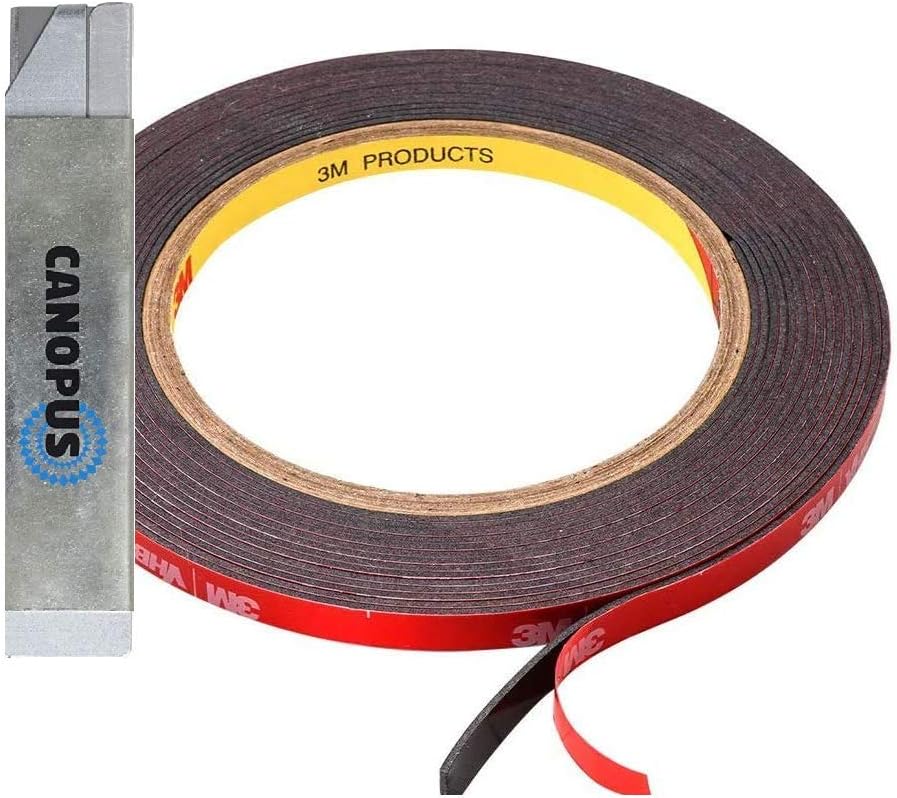 CANOPUS Professional Double Sided Tape Heavy Duty 5952 Black (6.3mm x 3m) Waterproof Extra Strong Acrylic Foam Tape for Automotive Led Strip Lights