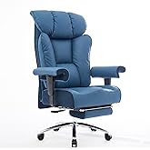 Efomao Big and Tall Office Chair 400lbs - Heavy Duty Executive Desk Chair with Foot Rest & 23" Wide Seat - High Back Ergonomic Leather Computer Chair for Heavy People, Home Office, Blue