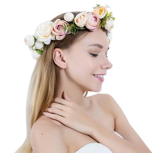 DDazzling Women Flower Headband Wreath Crown Floral Wedding Garland Dazzling Women Flower Crown Headband for Wedding & Festivals  main image 3