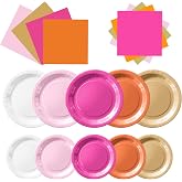 MODBYW 60Pcs Pink and Orange Plates and Napkins Party Decorations,Serves 20 | Sunset Tropical Disposable Tableware Set,for Birthday,Baby Shower, Bachelorette Party Supplies