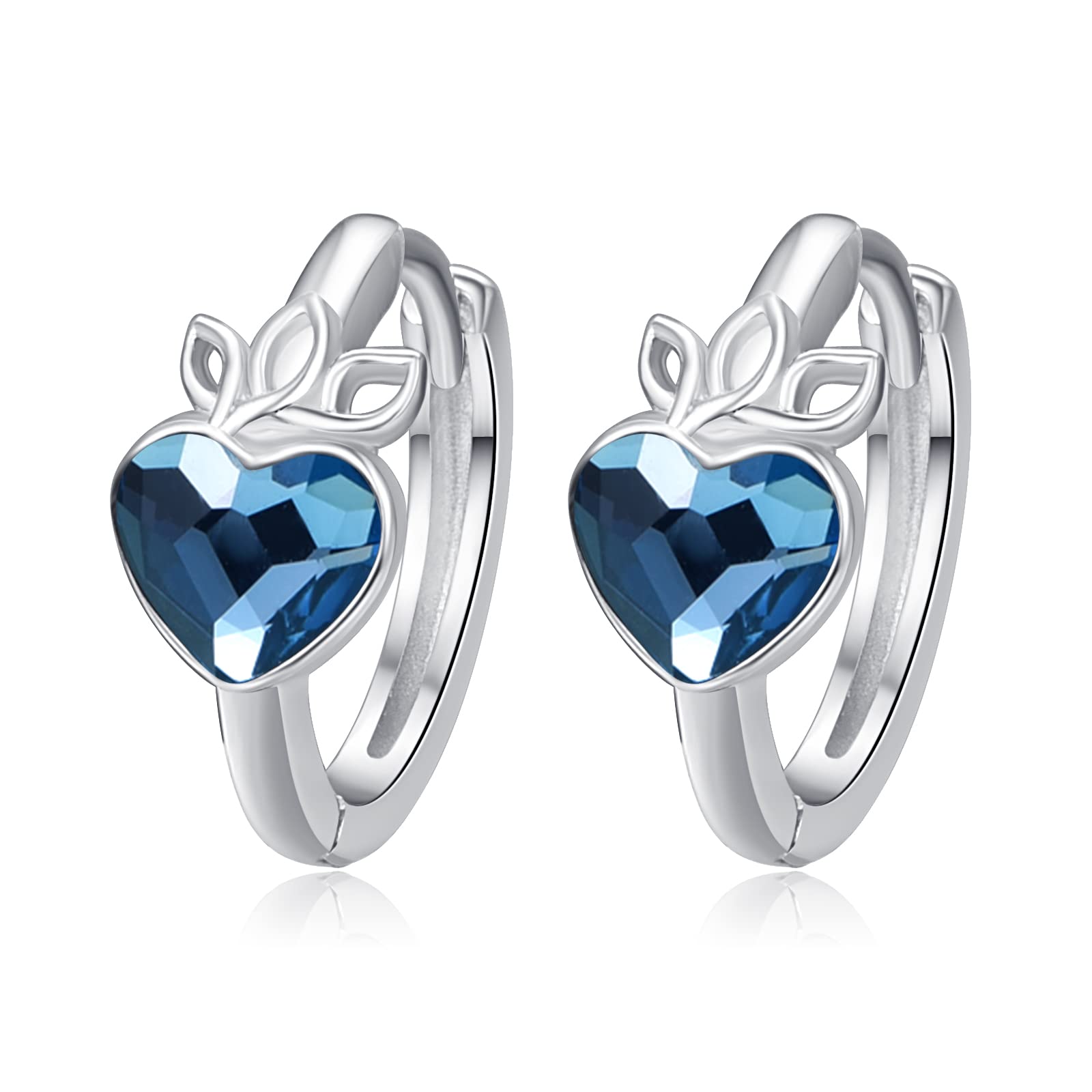 TANGPOET Hoop Earrings 925 Sterling Silver Crystal Heart Sleeper Earring Small Hinged Huggie Hoop Earrings Valentines Day Jewelry Gifts for Women Girls Ladies
