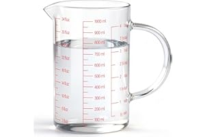 Luvan 34 oz/1000 ml/4 Cups Glass Measuring Cup, Liquid Measuring Cup with 3 Scales (Ml/Oz/Cup), Heatproof Glass Measuring Cup