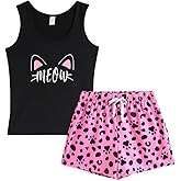 VENTELAN Women Pajamas Cute Tank and Shorts Set Soft PJS Sleepwear Loungewear