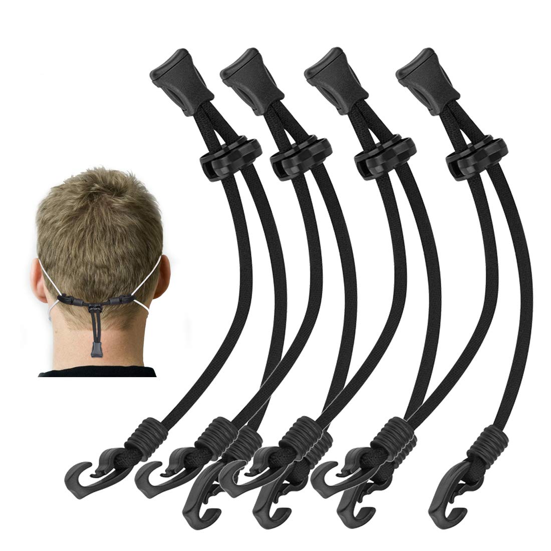 Auivguiv Mask Extender, Cotton, Black, Hooks, Anti-Tightening Ear Protect, Reducing Ear Pain, For Adults and Children
