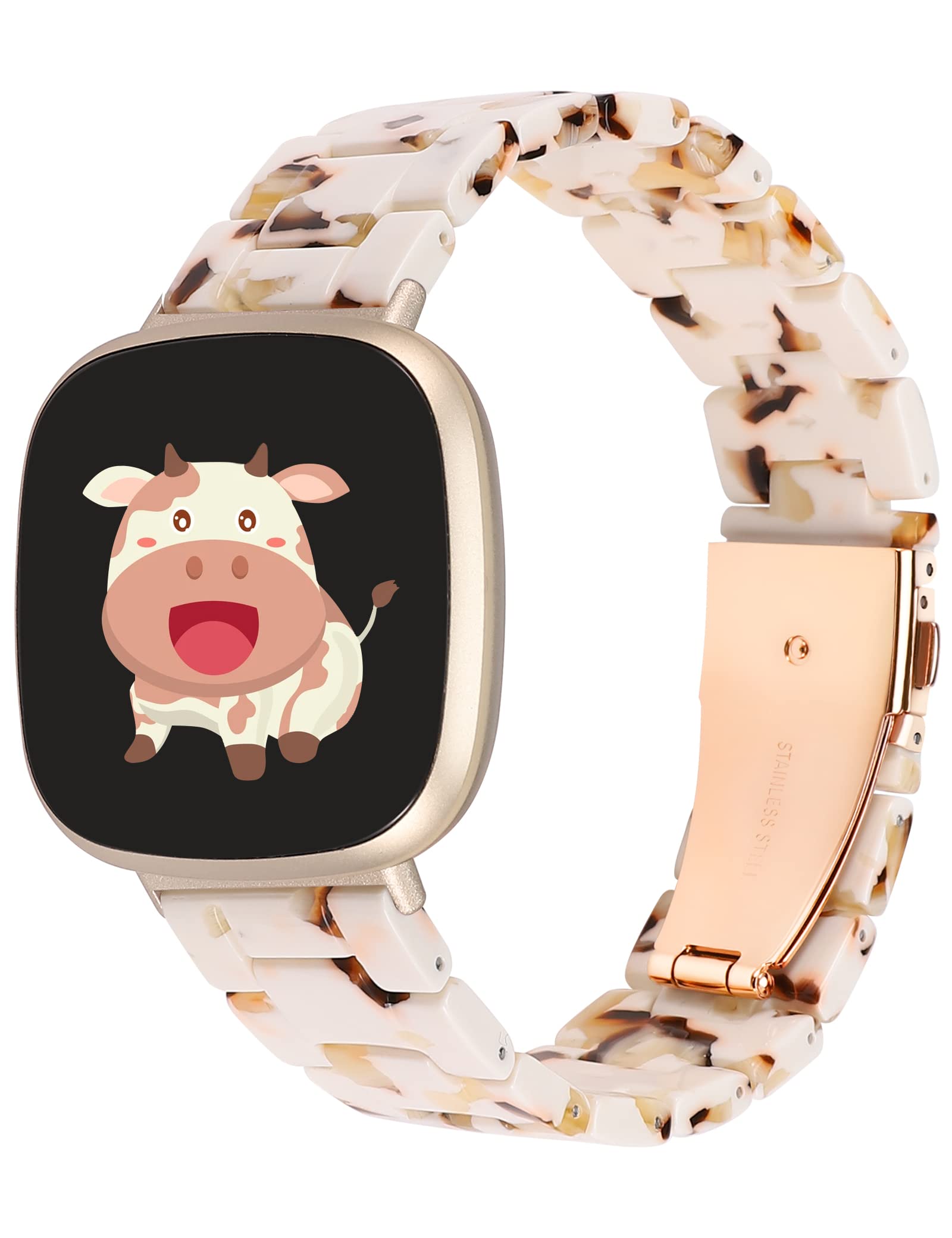 TOYOUTHS Resin Strap Compatible with Fitbit Versa 3/Versa 4/Sense/Sense 2, Women Men Adjustable Fashion Bracelet Strap with Stainless Steel Quick Release Clasp, Nougat White — image 1