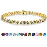 ETERMBOL Birthstone Tennis Bracelets for Women, 925 Sterling Silver 14K Gold Plated Bracelet 4mm Round Cubic Zirconia Bezel Setting, jewelry Gift for Women Mom Wife Her on Anniversary Birthday, 7 Inch