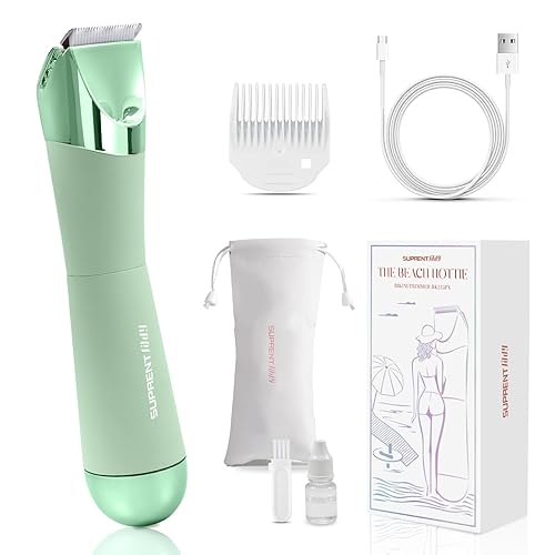 SUPRENT Bikini Trimmer Women - Painless Ladies Hair Removal - Waterproof Wet & Dry - 2 in 1 Lady Shaver for Pubic & Facial Hair - Cordless Electric Razor with USB-C Rechargeable - Green