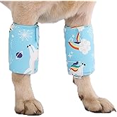 LovinPet Dog Leg Sleeves for Medium & Large Dogs, Set of 2 Anti-Lick Leg Wraps for Front & Hind Legs, Adjustable Soft Elbow & Leg Covers for Hotspots, Wounds, Calluses, Non-Brace, Unicorn Print, Blue