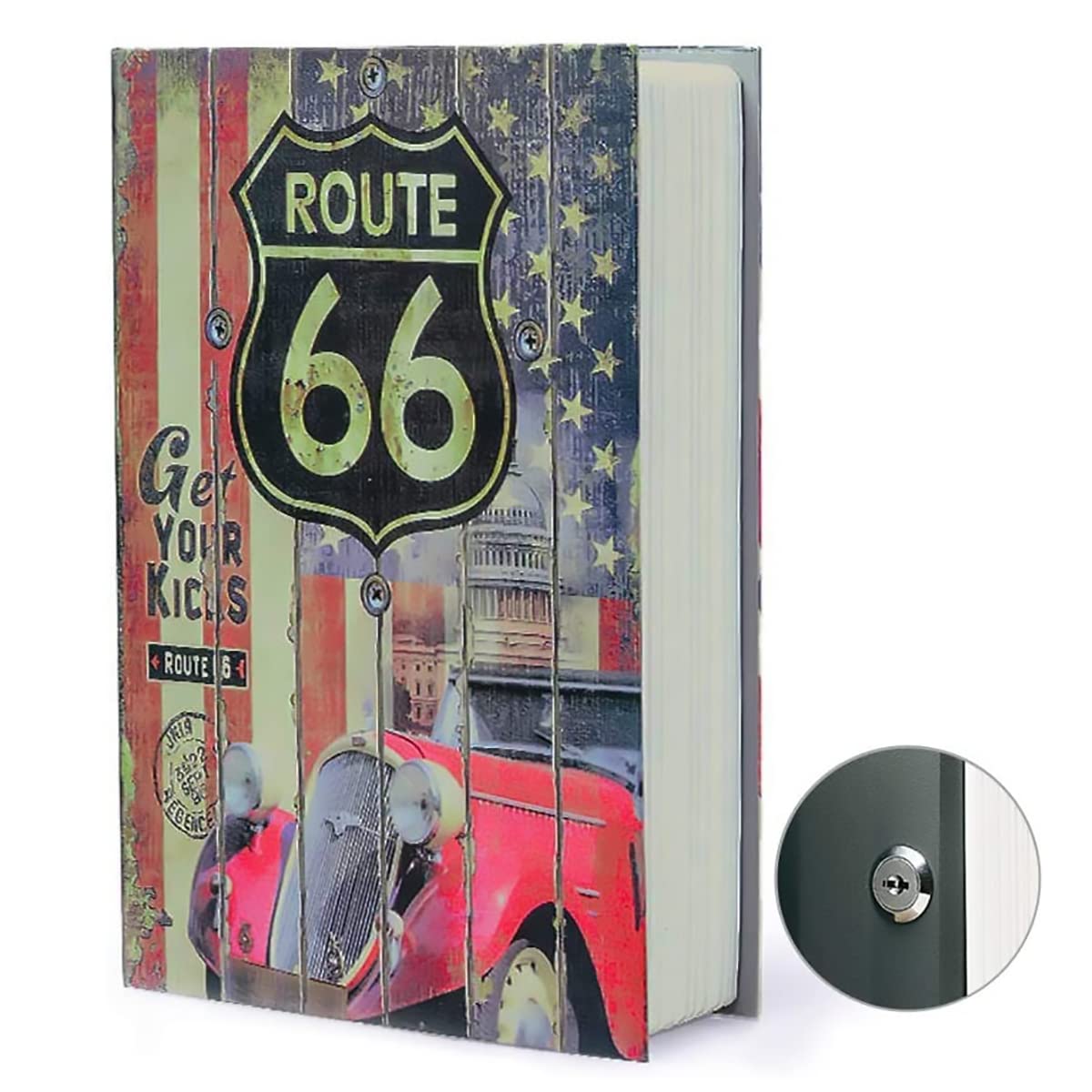 Diversion Book Safe Storage Box, Dictionary Secret Safe Can Stash Secret Book Safe Security Locker with Key, Portable Cash Jewelry Storage Box Case Lockable Book Safe for Traveling (Key, 66 Route) — image 1