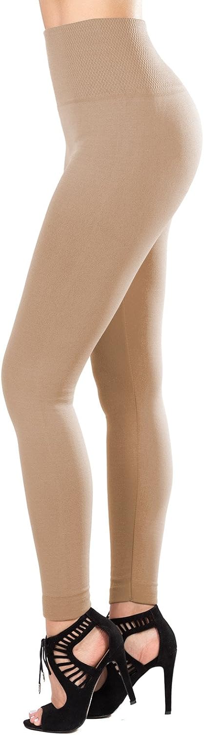 SATINA Fleece Lined Leggings High Waist Compression Slimming (One Size, Khaki) at  Women’s Clothing store