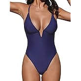 CUPSHE Women Swimsuit One Piece Bathing Suit Deep V Neck Crisscross Back Adjustable Strap