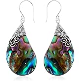 Abalone Shell Dangle Earrings for Women Sterling Silver 925 - Unique Vintage Beach Boho Earrings - Costume Jewelry Anniversary Birthday Christmas Gifts for Womens