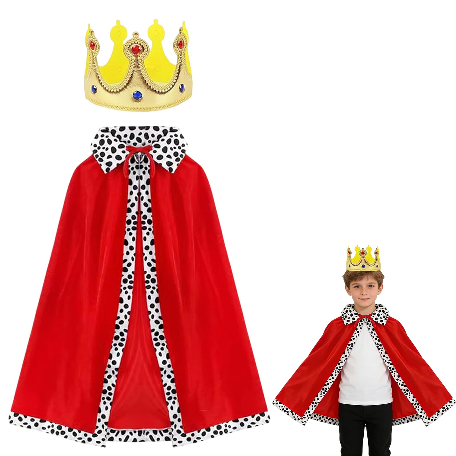 Enjoyaa 2 Pcs King Costume Kids Set - Wise Man/Nativity King Costume with Crown & Cape, Role Play Robe for Boys,Christmas Nativity Play, Halloween, Coronation & Birthday Dress Up (red)