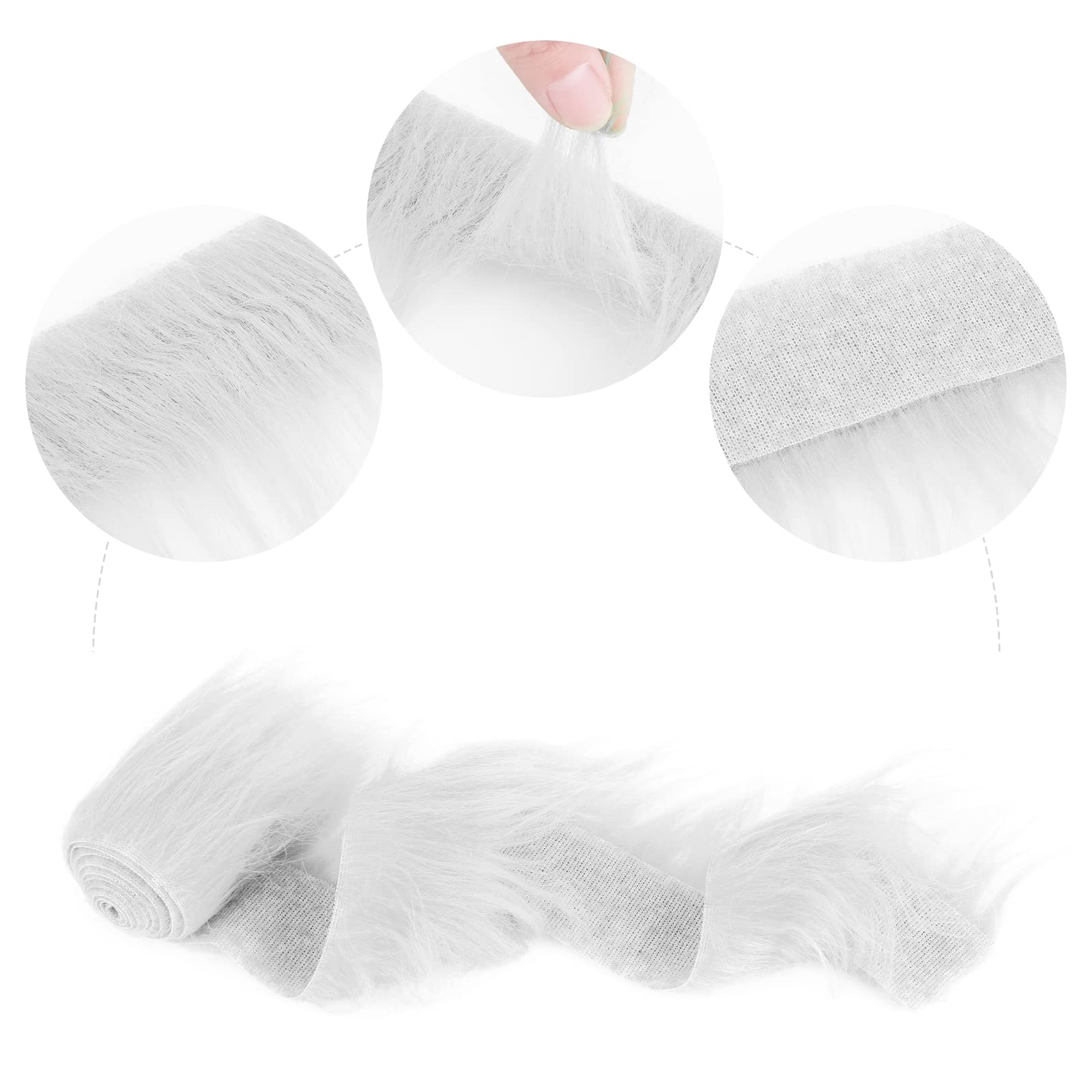 Lusofie Shaggy Plush Faux Fur Fabric Precut Strips 2x60inch White Fur Fluffy Fuzzy Craft Fur for Gnomes Beard Santa Claus Hair Dwarf Cosplay Costume DIY Craft Christmas Decoration