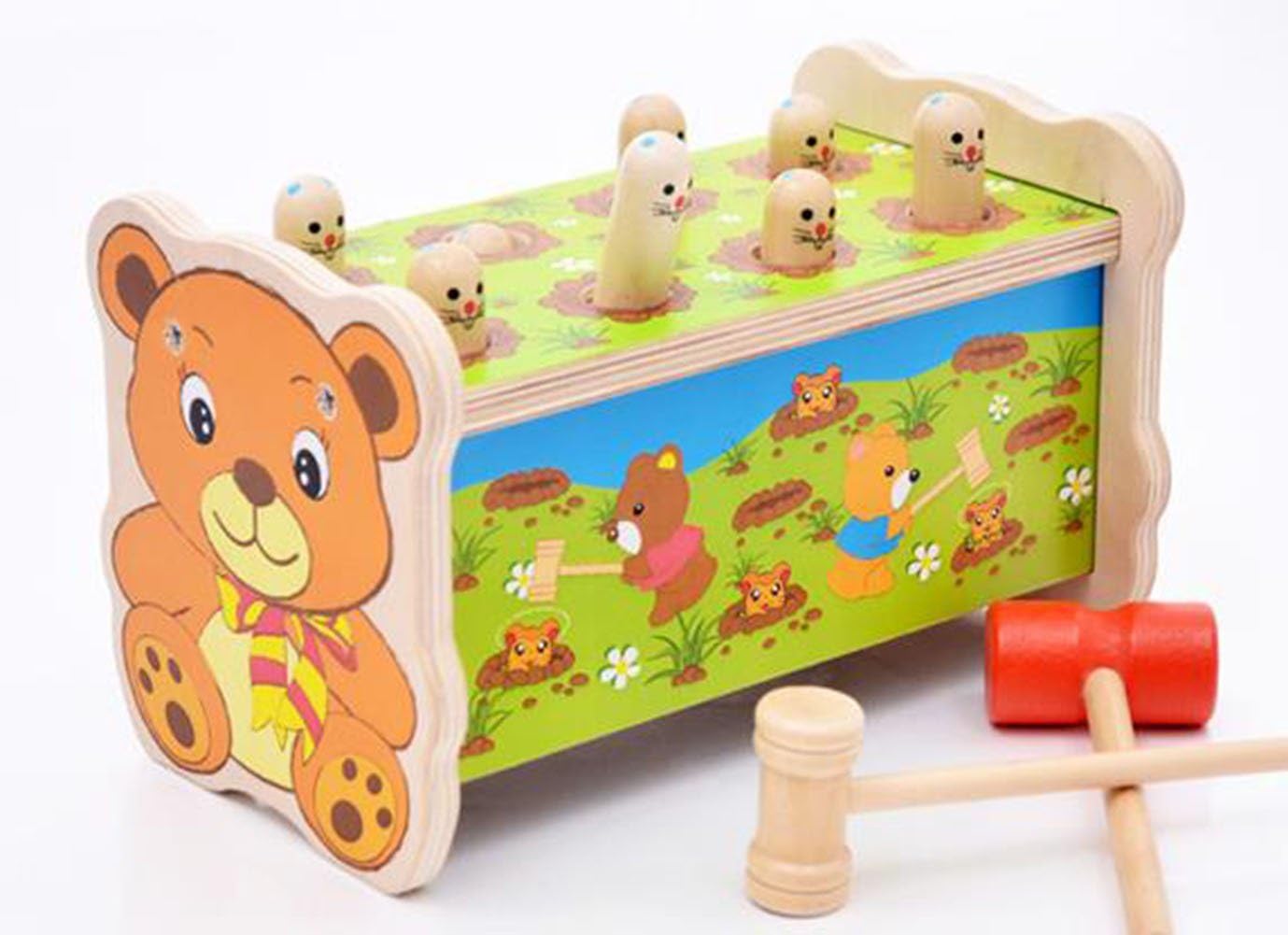 Crazystone's Educational Children's Whac-A-Mole Wooden Toys Suitable for 1-5 Years (Yellow Bear L23H14W13.5cm)