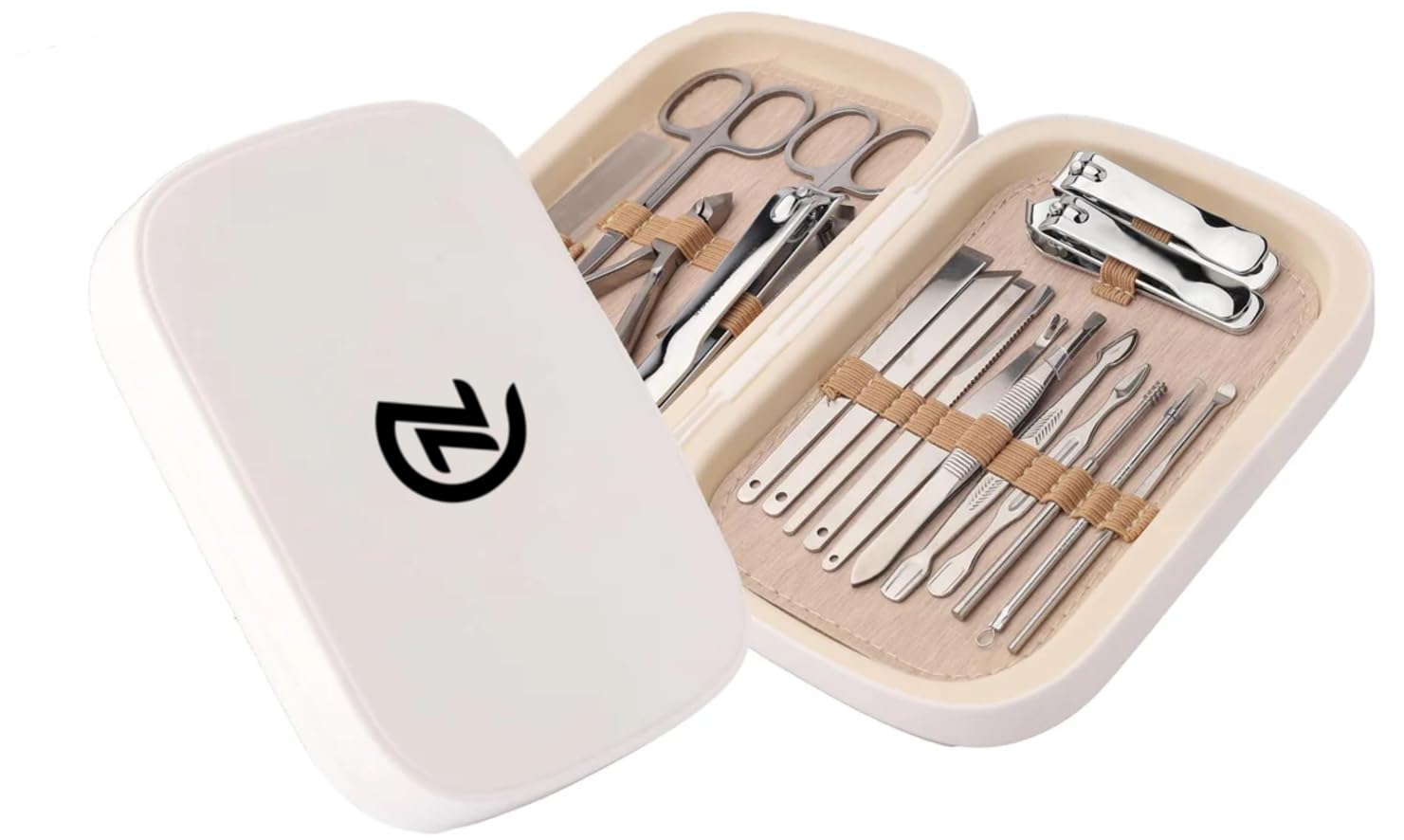 CAZURA 18 Piece Manicure Set, Professional Stainless Steel Nail Care Tools, Portable Professional Grooming Kit, For Friends & Family, For Men & Women (White)