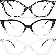 DXYXYO Cat Eye Reading Glasses for Women 3 Pack Anti Blue Light Computer Readers Stylish Retro with Spring Hinge