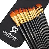 Craftamo Art Paint Brush Set for Watercolor, Acrylics, Oil & Face Painting - 15 Assorted Paint Brushes with Carry Case/Pop Up Stand