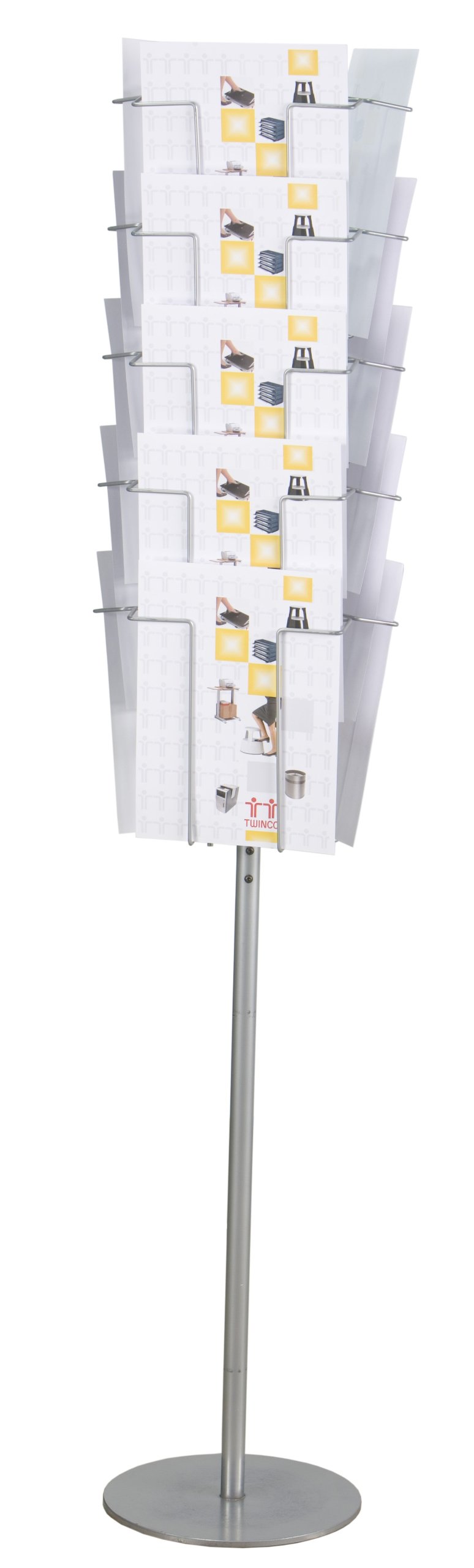 TWINCO A4 15 Compartment Floor Standing Revolving Literature Holder, Silver