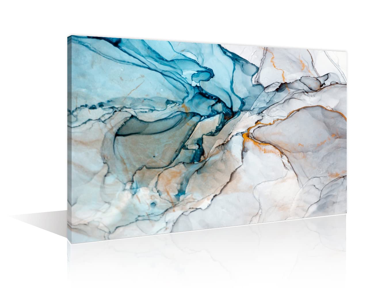 Canvas Prints Abstract Wall Art Print Paintings Grey and Teal Blue Home Decor Stretched and Framed Ready to hang for Living Room Bedroom and Office Home Kitchen Artwork 12x18inch (30x45cm) — image 1